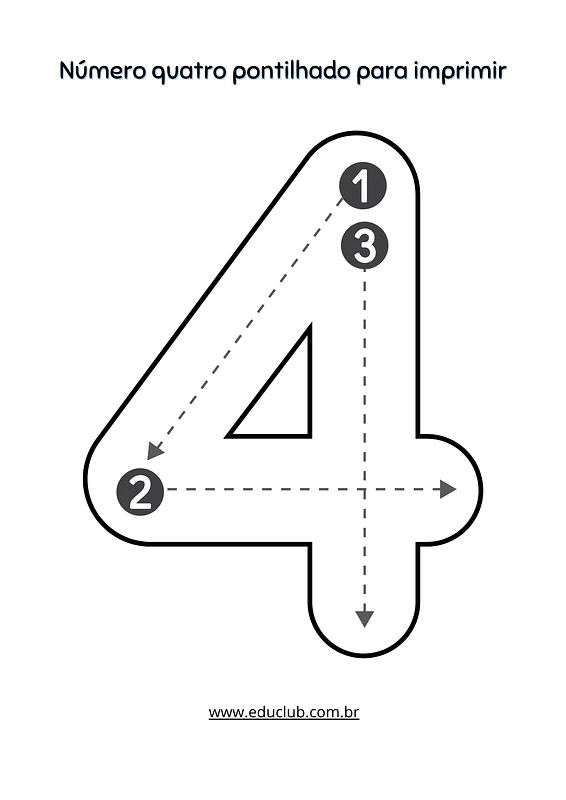 Número 4 pontilhado para imprimir | Educlub